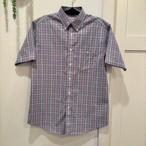 Orvis Men’s Short Sleeve Multicolor Button Down Shirt Size Medium 100% Cotton